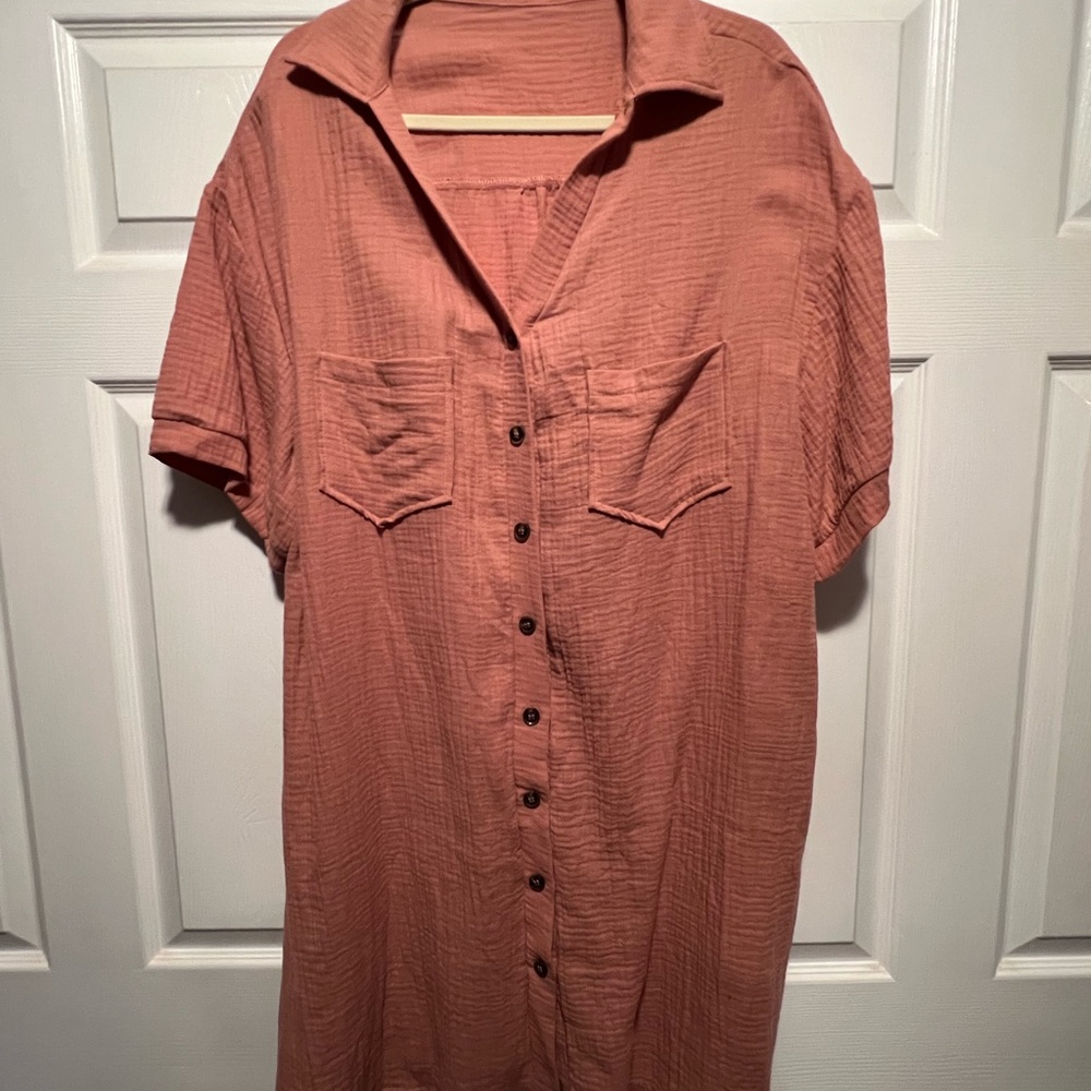 Bundle of Button Down Shirt Dresses - Coral, Black, Emerald. Set of all 3 - Picture 3 of 4
